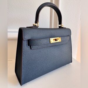 19CM Classic Epsom Leather Top Handle Mini Bag - Navy
